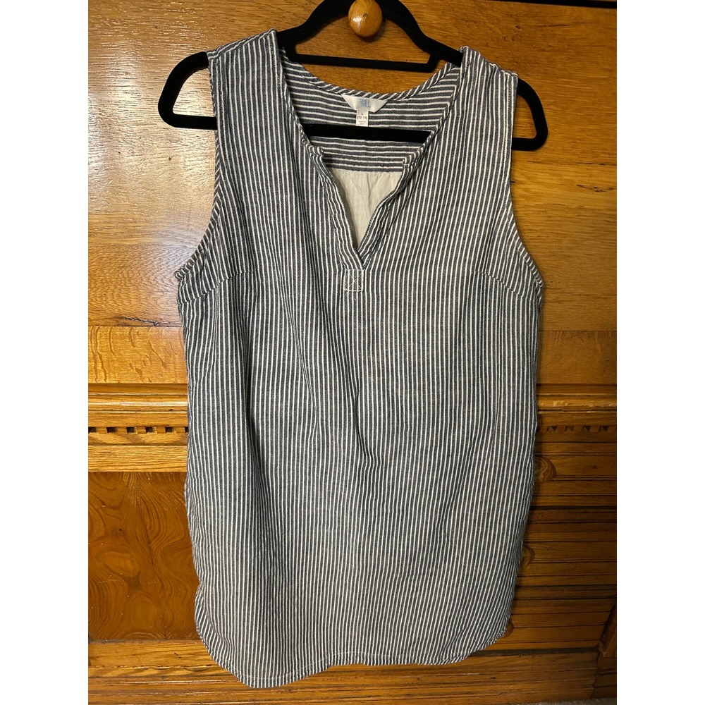 Time and Tru Nautical Preppy Navy‎ White Striped Sleeveless Shift Dress Classic